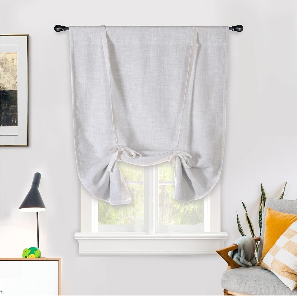 Linen Blackout Tie Up Curtains, 45x63, Ivory Cream